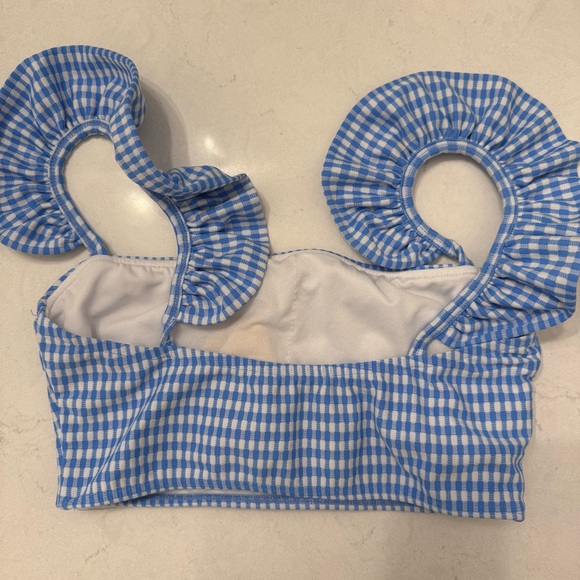 Albion Blue Gingham swim top with Ruffled Sleeves - Picture 3 of 4